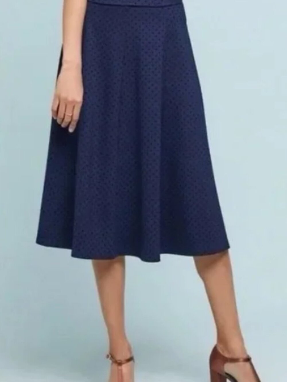 Anthropologie Maeve Women's Sevigny Navy Blue Black Polka Dot Midi Skirt Medium